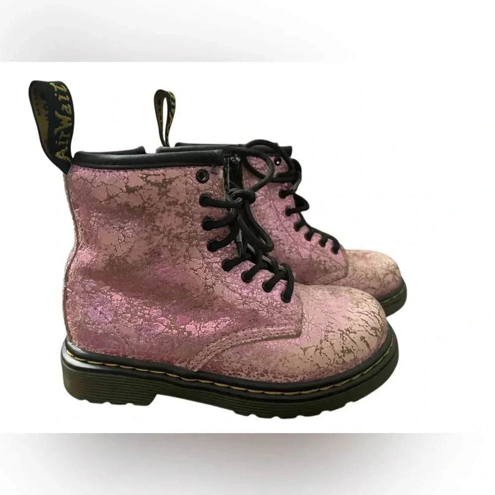 NEW! Dr. Martens Junior 1460 Crinkle Metallic Lace Up Boots